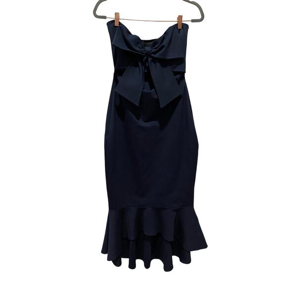 VICI Libby Stapless Cutout Ruffle Midi Dress Size L Dark Blue Glam Occasion - Picture 2 of 7